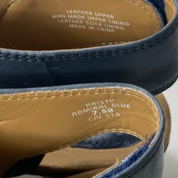 Earth Kristy Admiral Blue Leather Heel Zipper Velcro Sandals 7.5 B - Picture 5 of 16